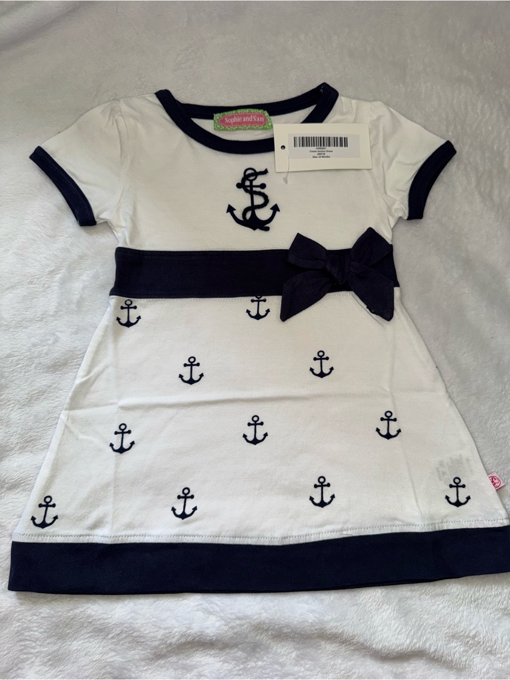 24 months Nautical Anchor Bow Dress - White & Navy